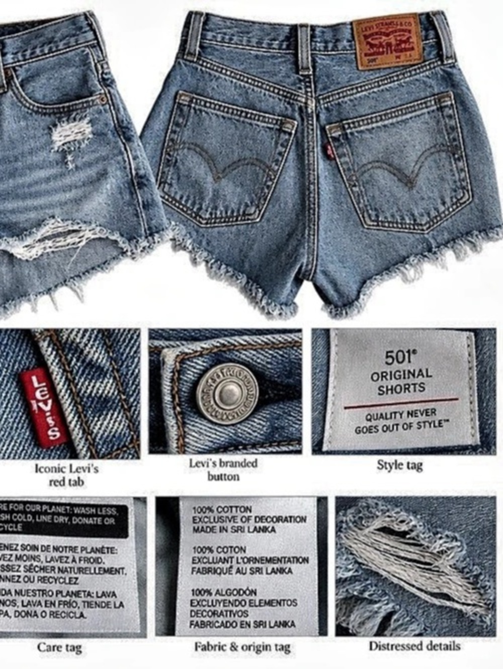 Levi’s 501 Original Shorts W25 Light Wash High Rise Distressed Cutoff Denim
